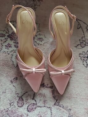 Jessica Simpson Pink Pointed-Toe Bow Slingback Heels